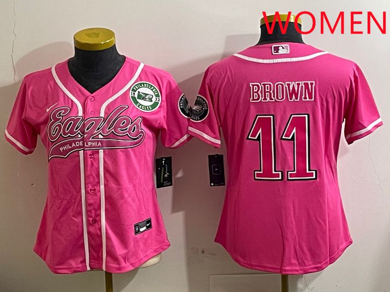 Women Philadelphia Eagles 11 Brown Pink Jointly Name 2025 Nike Limited NFL Jersey style 5